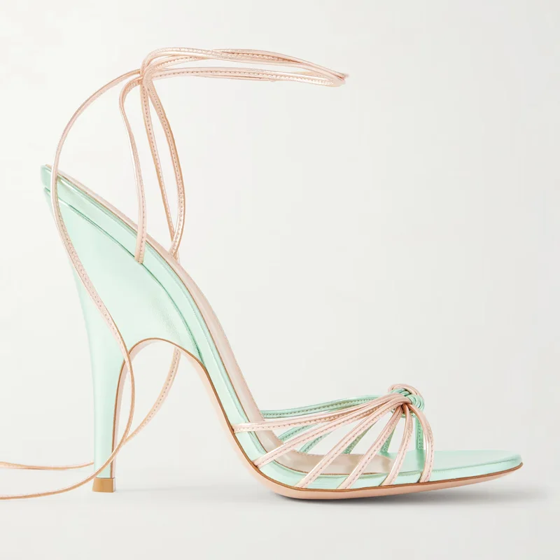 

Corss Tied Narrow Band Leather Sandals Pointed Toe Thin Heels Customized Buckle Strap New Arrivals Fashion Women Modern Shoes