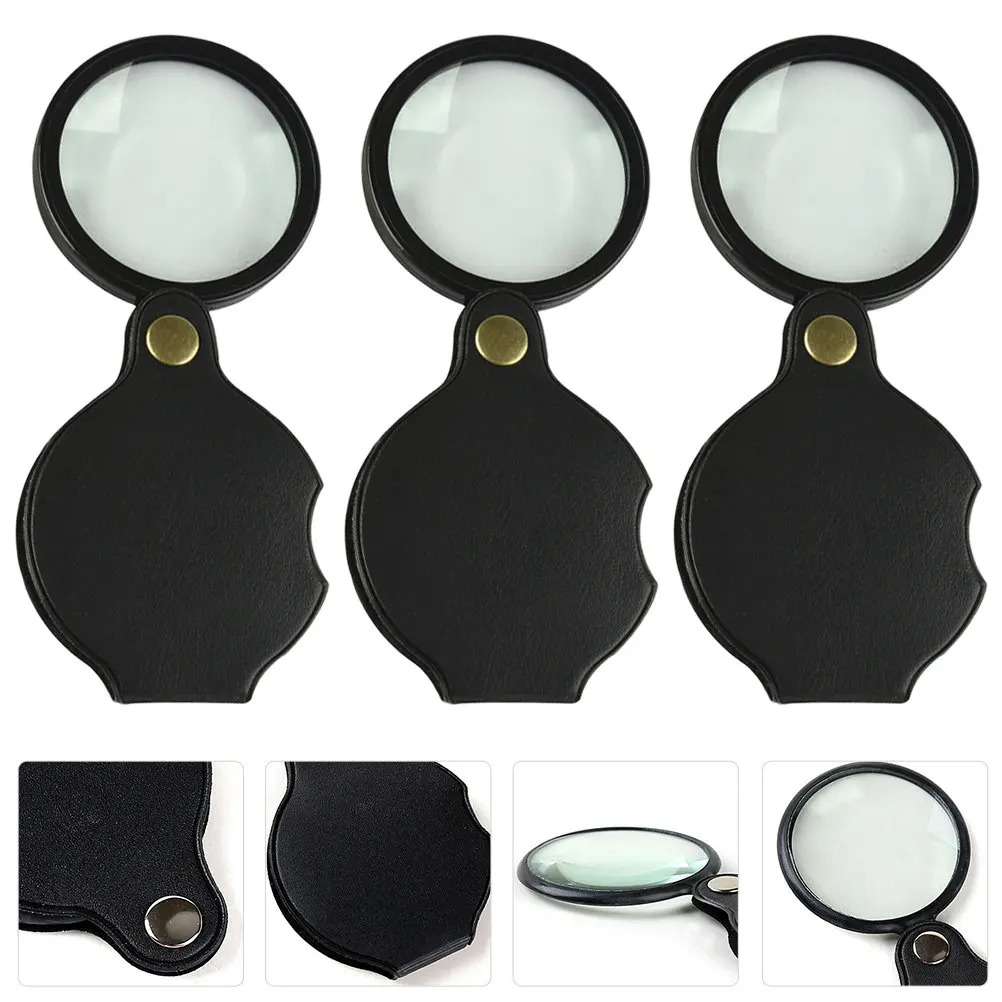 3Pcs Pocket Magnifying Glass Portable Foldable Reading Magnifier with Protective Cover for Elderly Low Vision Students