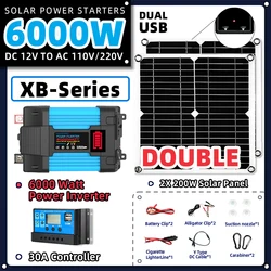 Solar Kit 6000W Inverter 30A Controller Full Power Kit Charger Car solar generator with solar panel 5V Solar Panel Camping home