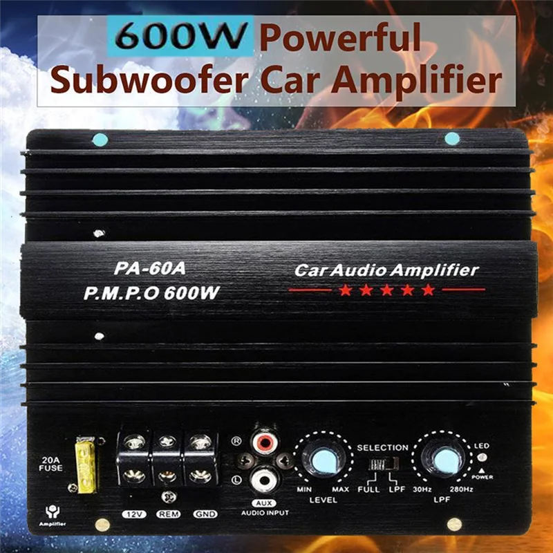 AT51-PA-60A 600W 12V Power Amplifier Board For Home Car Audio Amplifier S Powerful Bass Subwoofers Amp For Mono Car Modi