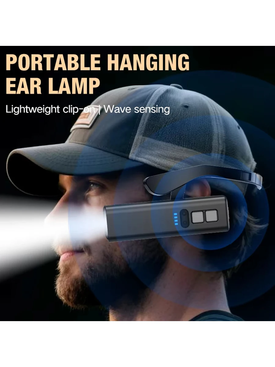 AliExpress NONE 2026 Ear Clip Headlamp– Bright LED Headlight, Rechargeable Waterproof Head Flashlight for Fishing Hiking Running Cycling Outdoor