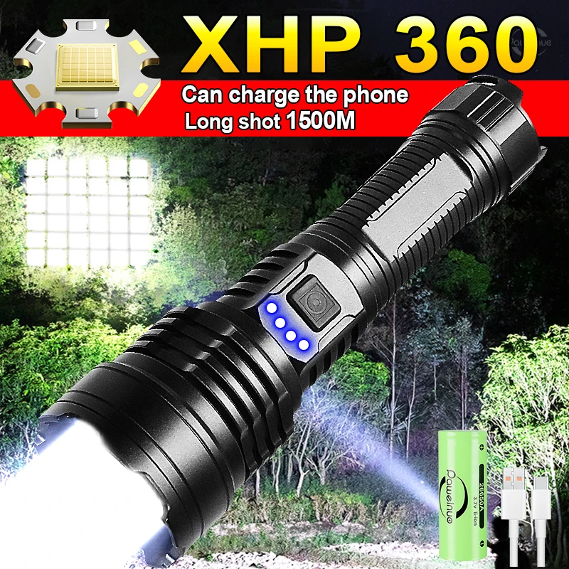 

XHP360 Powerful Torch Super Bright LED Rechargeable Tactical Flashlight Waterproof Outdoor Lantern Adventure Camping Light