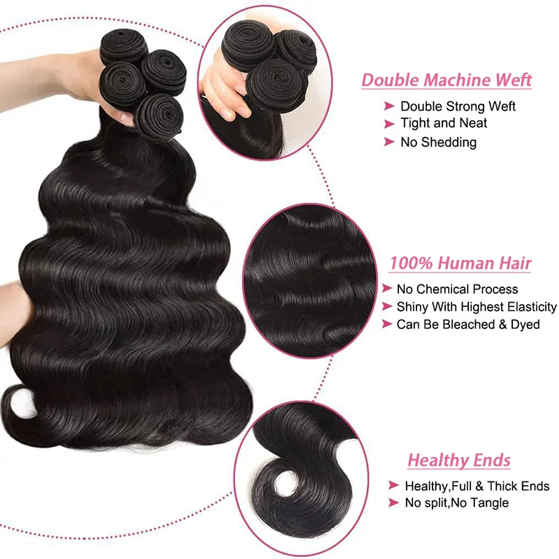 Body Wave Human Hair Bundels Met Sluiting 4X4 Lace Frontale Natuurlijke Zwarte Onbewerkte Mensenhaar Bundels Met Sluiting Extensions