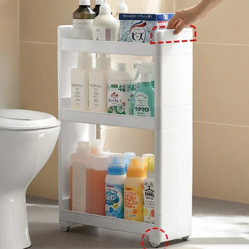 Japanese Bathroom Organizer Seam-Fitting Multi-Layer Mobile Makeup Storage with Elevated Fence Bathroom Shelves