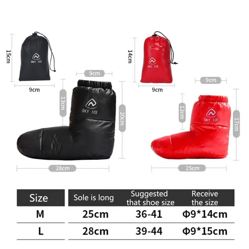 90% White Gooses Fluffy Down Feet Covers With Bag Camping Winter Warm Feet Cover Waterproof Warm Down Shoe Covers Tent Slippers