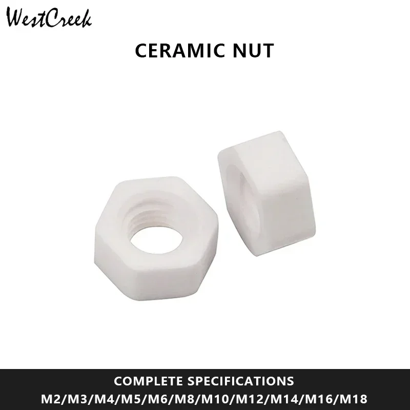 Customize M2-M16 Alumina Ceramic Outer Hexagon Nut High Temperature Corrosion Heat Insulation Antioxidant Screw Cap