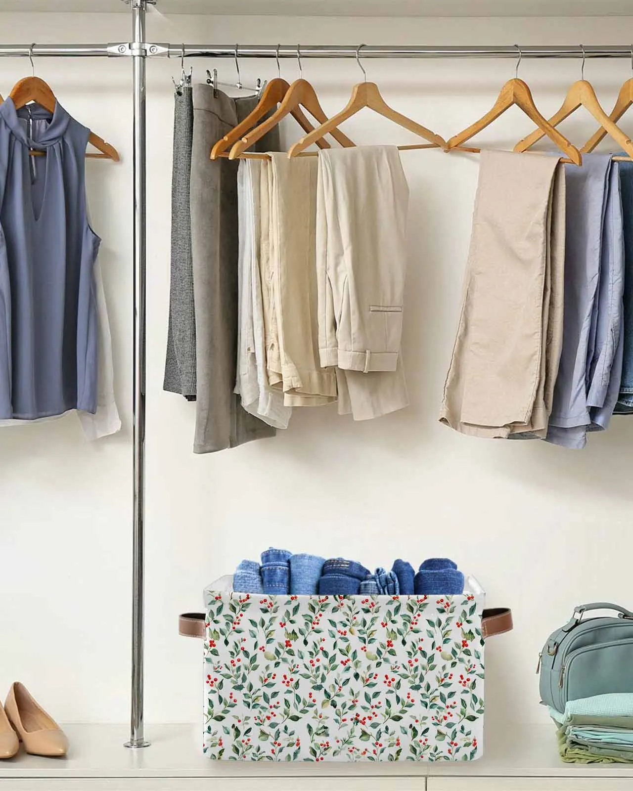 

Plants Green Leaves Berries Waterproof Laundry Basket Folding Clothing Storage Basket Kids Toys Organizer Storage Bucket