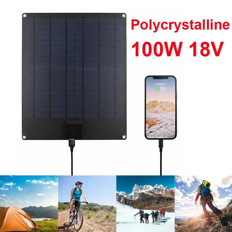 100W 18V Flexible Solar Panel Portable USB 5V 2A Battery Charger Solar Cell Mobile Phone Camping Solar Charging Panel DC Cable