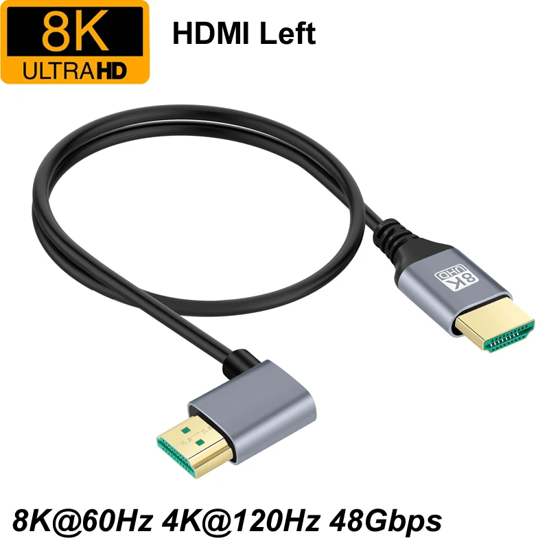 HDMI Extension Cable with specific lateral male connector and HD 8K@60Hz 4K@120Hz 48Gbps for HDTV PS4/5 Switch Laptop Projector