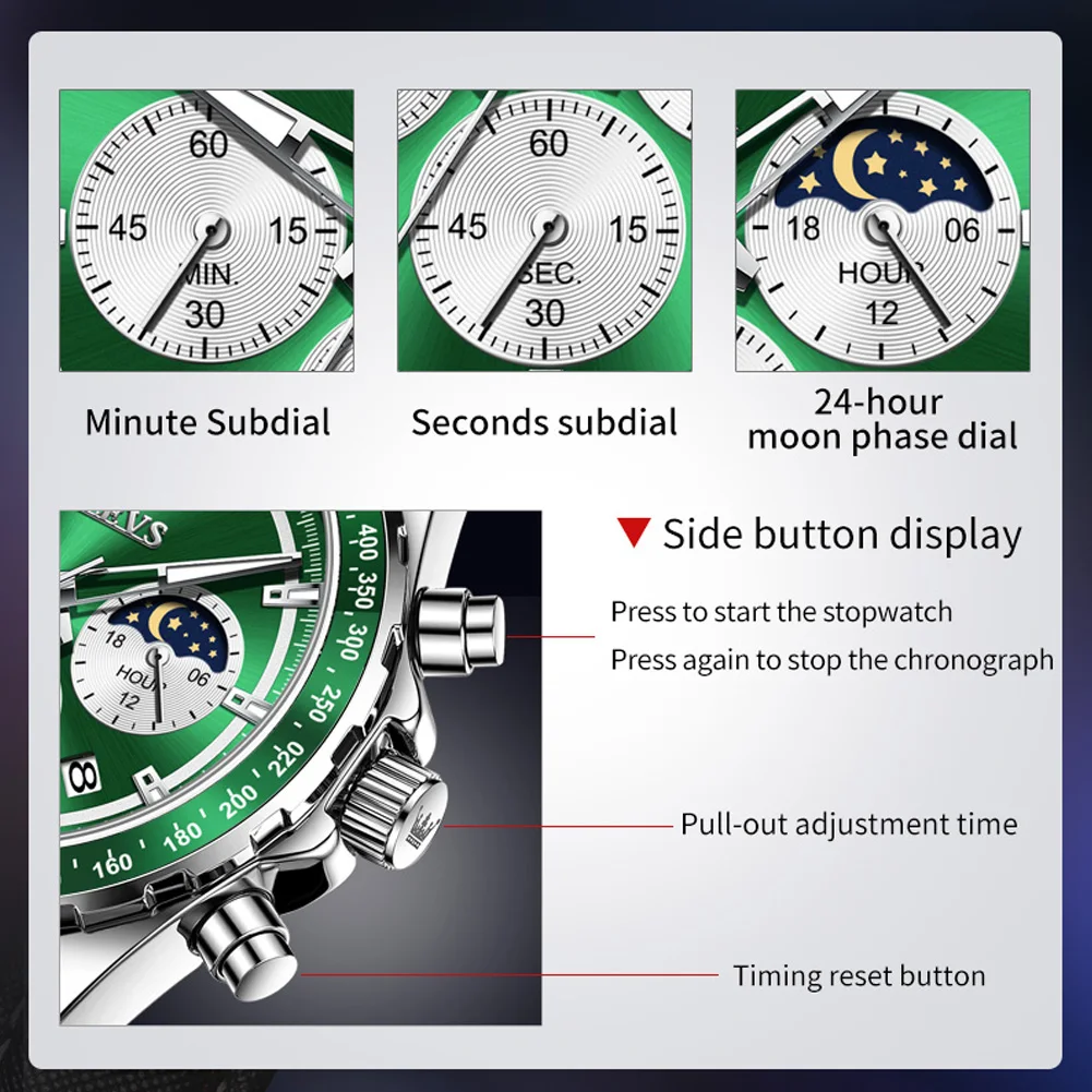 OLEVS-Relógio de Quartzo Multifuncional Masculino, Cronógrafo, Calendário, Luminoso, Impermeável, Pulseira de Couro, Casual, Moda, Novo, 2945