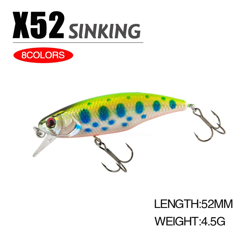 Japońskie przynęty wędkarskie typu sinking minnow, 52mm 4.5g, jerkbait, na okonia, szczupaka, karasie, wobler, swimbait, profesjonalne twarde przynęty. — zdjęcie 3