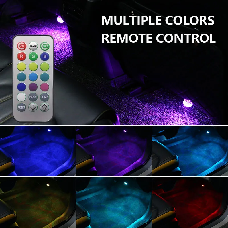 Remote Control LED Car Interior Ambient Light Wireless Adhesive Colorful Auto Roof Foot Atmosphere Lamp Decoration 13 Colors