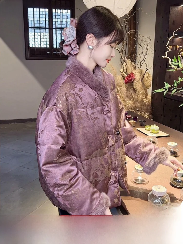 

Purple 90 White Goose down Jaet Women's Beautiful Mink Fur ort Coat Bule Winter Outerwear Cact Size