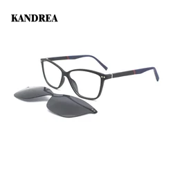 KANDREA 2 IN 1 Clip On Glasses Optical Glasses Women Cat Eye Polarized Sunglasses Magnetism Stylish Classic Eyeglasses F3013
