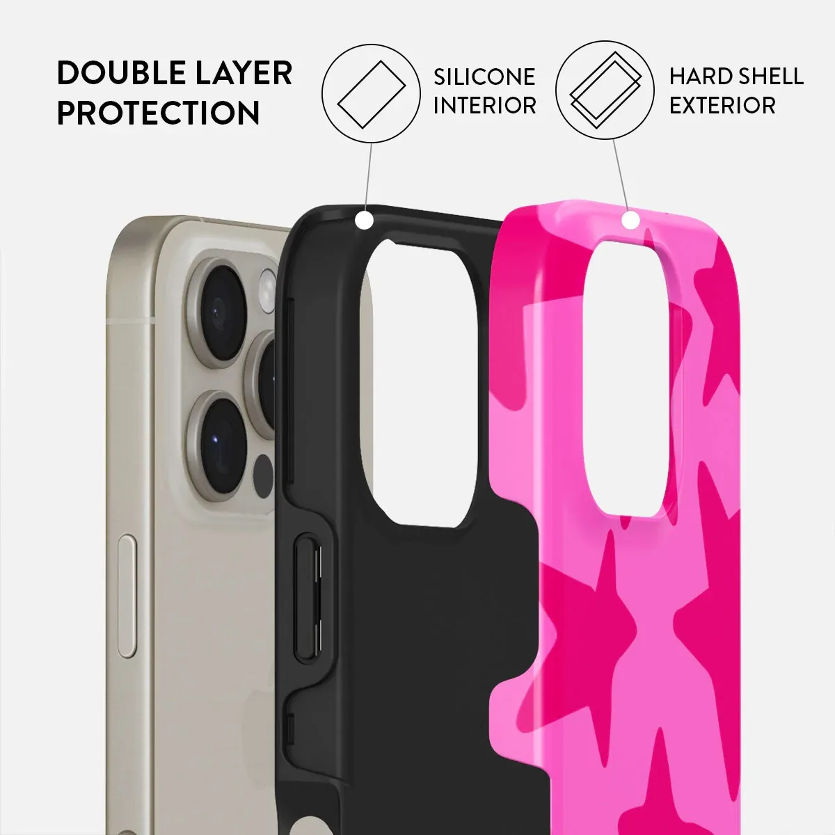 Burga y2k bonito rosa estrela padrão novo ins caso de telefone para iphone 16 15 14 13 12 11 pro max plus luxo dupla camada capa traseira