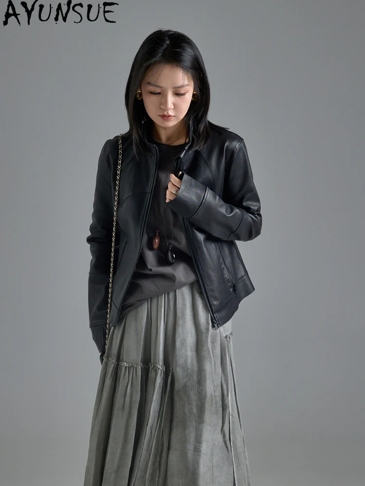 AYUNSUE Genuine Leather Jacket for Women 2025 Real Sheepskin Womens Coat Stand Collar Autumn Clothes Slim Fit Jaqueta Feminina