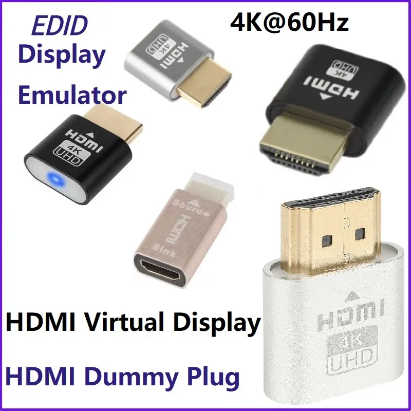 2 PCS HDMI Dummy Plug Display Emulator Virtual Monitor Headless Display Adapter DDC EDID Emulator Virtual Adapter Headless Ghost