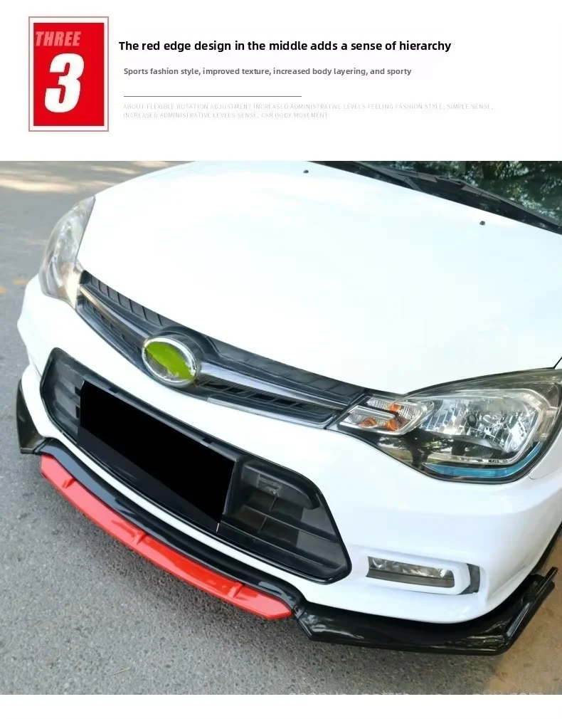 Vierteiliger Universeller Auto-Diffusor Frontlippe Frontspoiler Auto-Karosserie-Kit Schwarz&Rot Frontspoiler – Detail 13