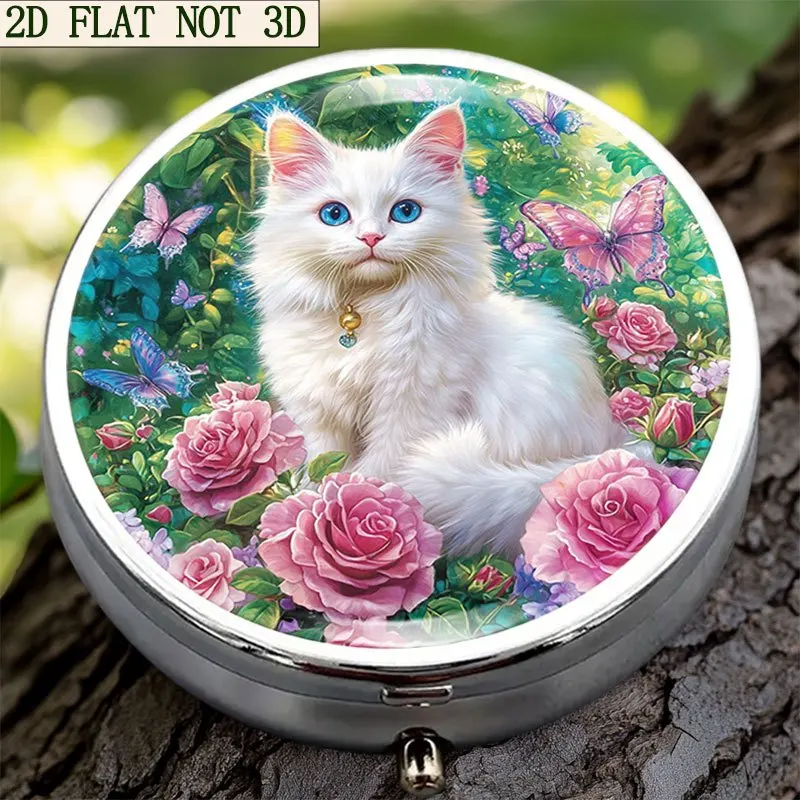 Single-piece, flat, round three-compartment storage box, featuring a round pattern of blue-eyed people in a garden, a storage box for organizing items, a holiday gift, suitable for both travel and daily use, with a unique creative design