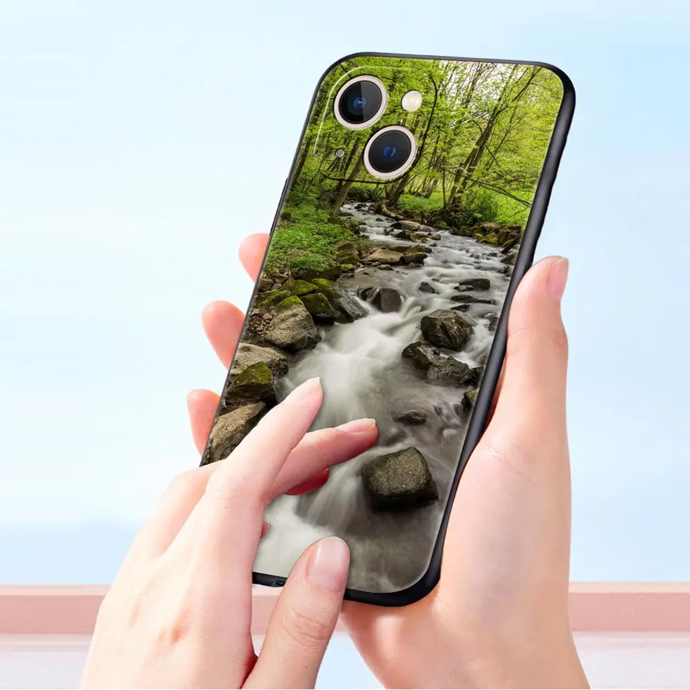 Luxury Phone Case For iPhone 16 15 14 11 Pro Max 13 12 XS X XR 7 8 Plus Shockproof Waterfall nature Trees ship Cover