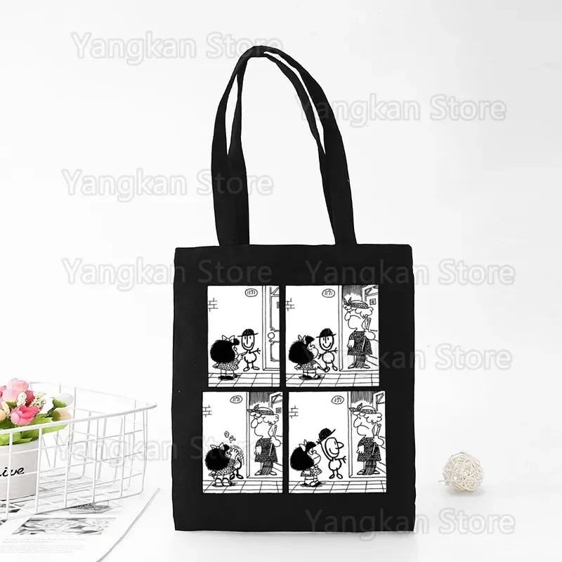 Mafalda bande dessinée Ulzzang dessin animé Kawaii toile sac à bandoulière dames sacs à provisions coton tissu épicerie sacs à main fourre-tout livres sac