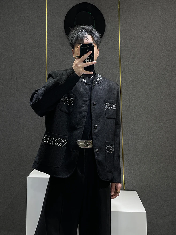 

Новая китайская мужская стеганая куртка с наплечными подушками, черная, с ромбовидным узором, осенняя, модная, молодежная, ветрозащитная верхняя одежда