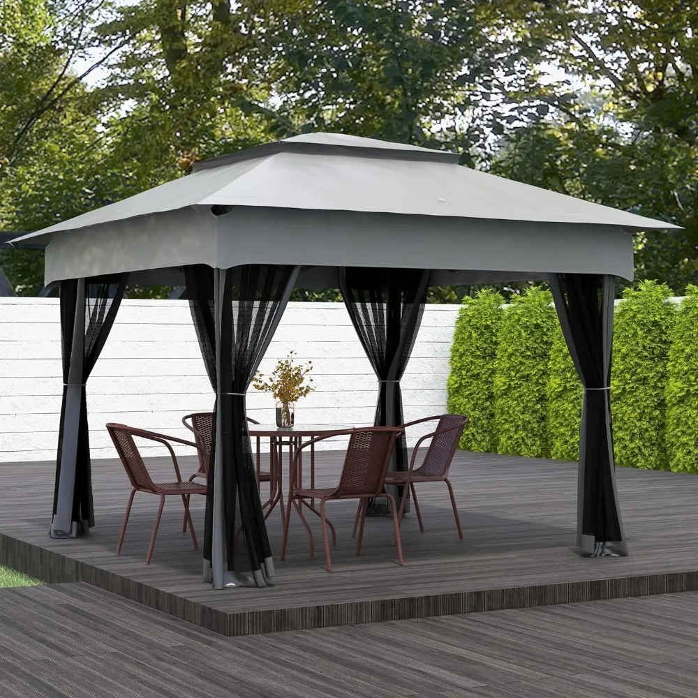 

11' x 11' pop-up canopy, outdoor patio gazebo shelter with removable zip net, 114 sq. ft. instant event tent for backyard garden