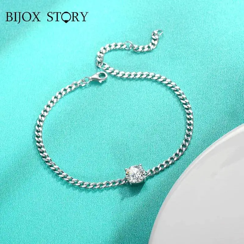 BIJOX STORY 3ct Moissanite Cuban Link Bracelet S925 Sterling Silver Luxury Fine Jewelry Fashion Cool Girl's Choice Daily Jewelry