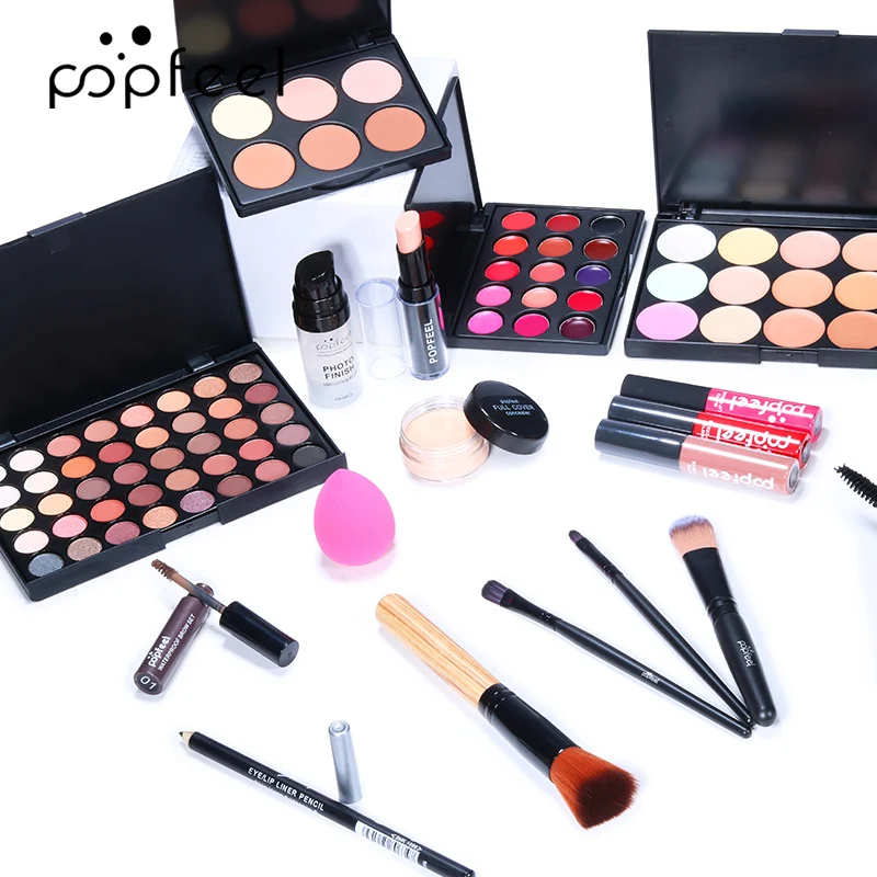 POPFEEL Complete Makeup Set - 24pcs -Warm Brown Tone Lip, Eye & Face Makeup, in Long-lasting Paste Form, Gift for Women & Girls