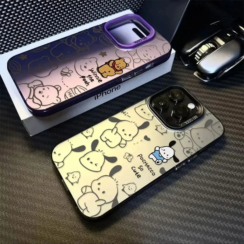 Shockproof Hard Case For iPhone 15 13 12 11 14 Pro Max Plus Mini XR XS X SE Soft Silicone Phone Case Luxury Winnie Pooh Pochacco