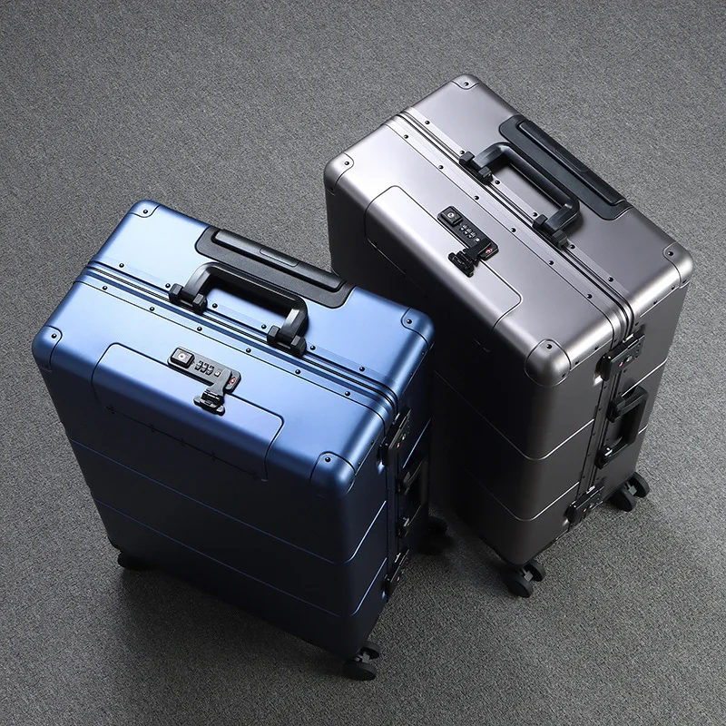 Bagages de voyage tout en aluminium à ouverture frontale, coffre à barre de traction d'affaires, valise à roulettes pour hommes et femmes, boîte rigide à main, 20 po, 24/28 po