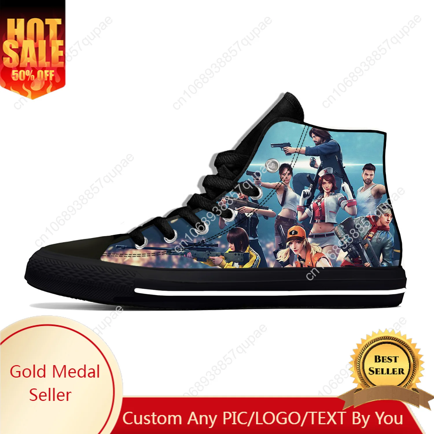 

Free Fire Game Pattern Lightweight Cloth 3D Print Funny Hot Fashion High Top Canvas Shoes Mens Womens Casual Breathable Sneakers