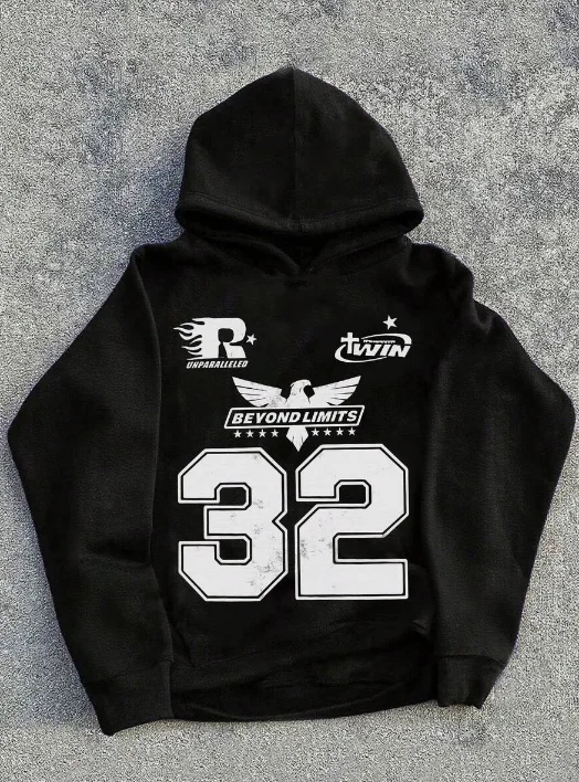 

25 Retro American Striped Number 33 Hoodie Loose Unisex Spring Autumn INS Style Men's Women's Sweatshirt Casual Comfortable Top