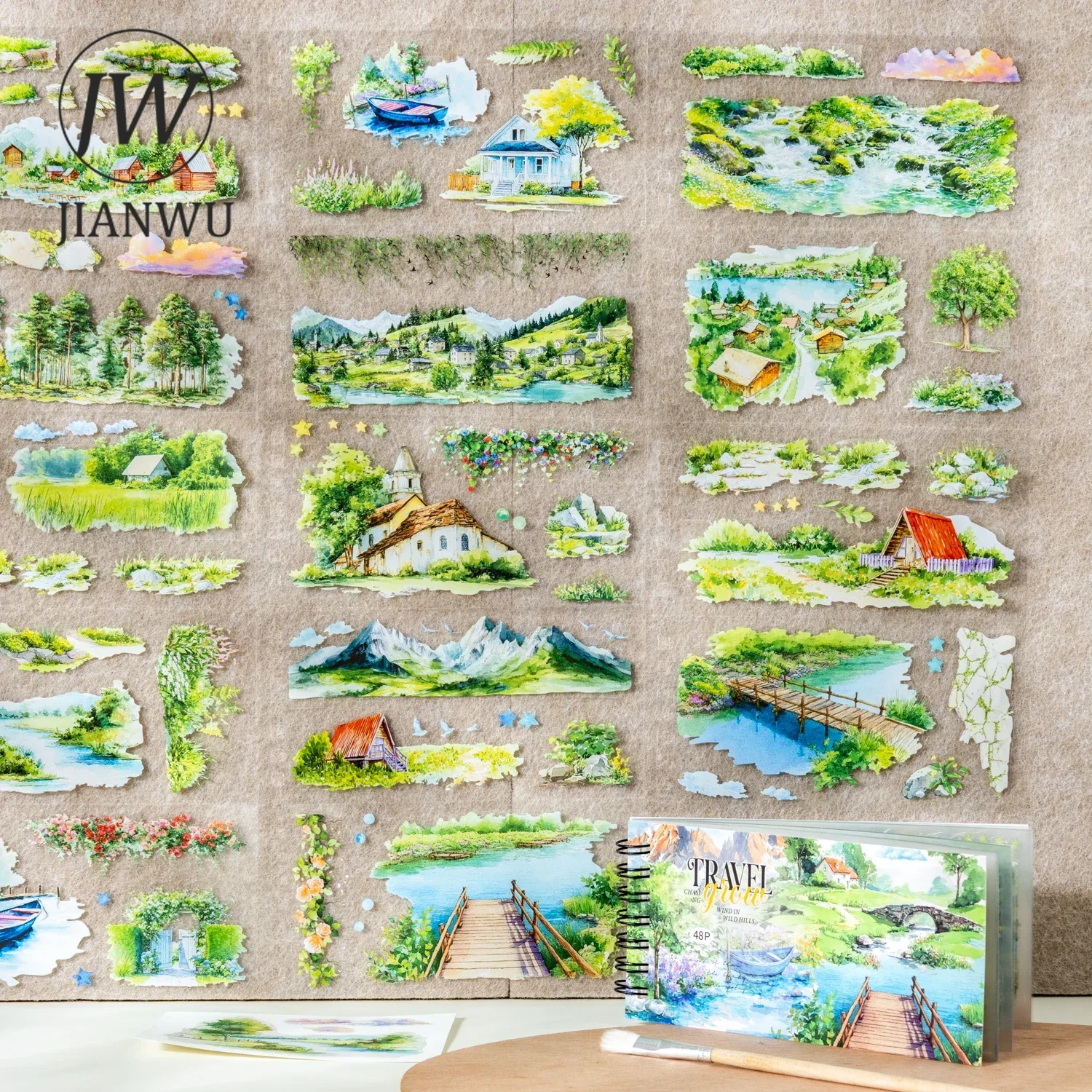 JIANWU Vintage Mountain Tree Plant Flower Landscape Material Collage Scrapbooking PET Sticker Book Creative Journal Stationery