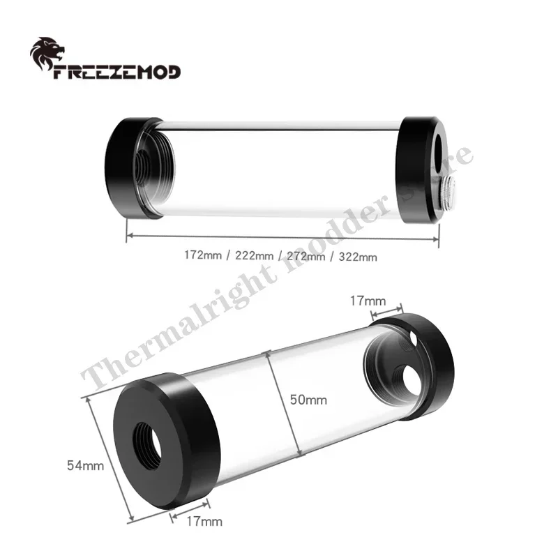 Freezemod Water Cooling Cylinder Reservoir 172/222/272/322mm High 50mm Diameter Transparent Acrylic  Water Cooling Tank G1/2‘’