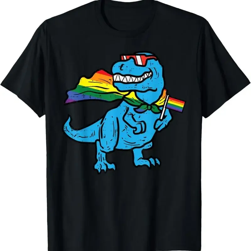 Gay Pride Dino Trex Rainbow Flag Lgbt Ally Boys Kids Toddler T Shirt