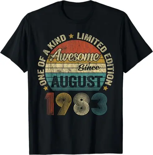 NEW LIMITED Awesome Since August 1983 Vintage Gift Men 40th Birthday T-Shirt