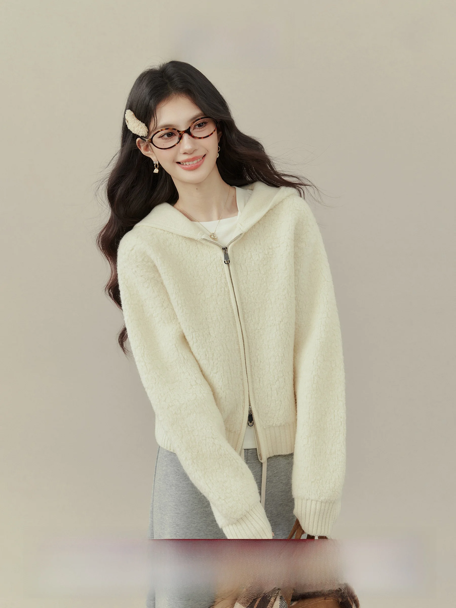 

Women's Thiened Hooded Open Cardigan Sweater Winter Autumn Fce Warm Zipper Jaet Casual Loose Sle Online Exclusive