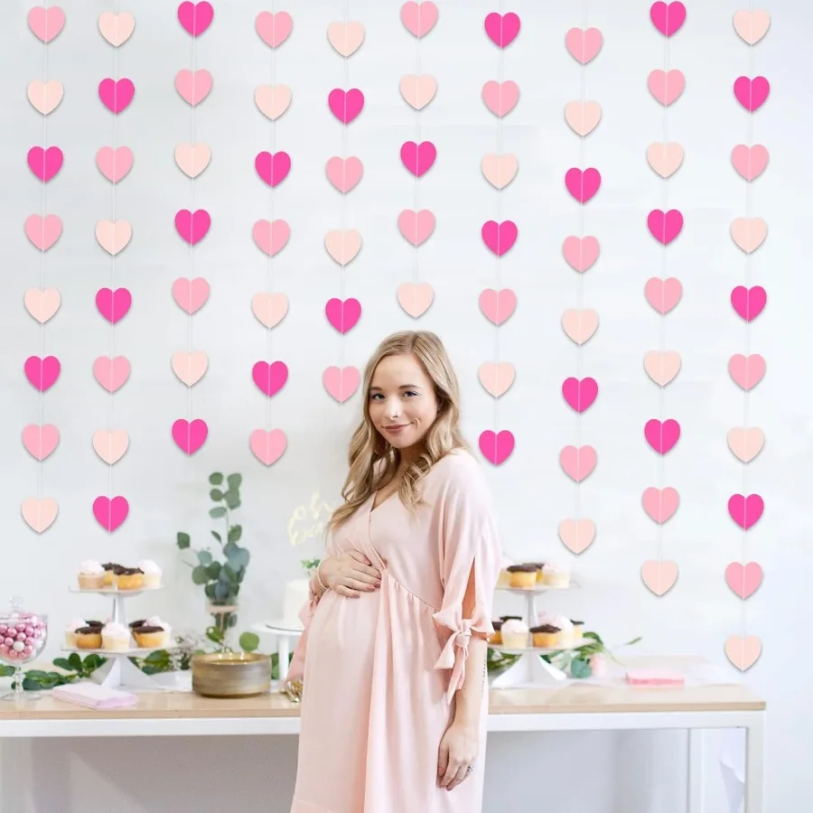 Zwiebeco 52Ft الوردي قلوب جارلاند الرايات راية معلقة ورقة غاسل لاستحمام الطفل عيد ميلاد المشاركة الزفاف الزفاف الدجاجة #3