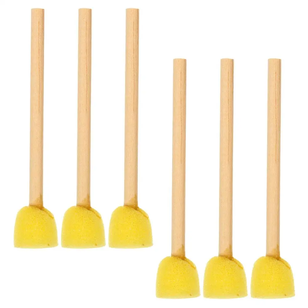 

6 Pcs PAINTING BRUSH Brushes Round Sponges Face Wooden Handle for Finger Daubers Stamps
