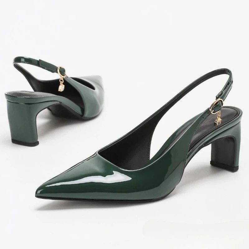 موضة براءات الاختراع والجلود Slingback مضخات النساء أشار تو عالية الكعب مثير مكتب فستان أحذية الصيف Zapatos De Mujer #3