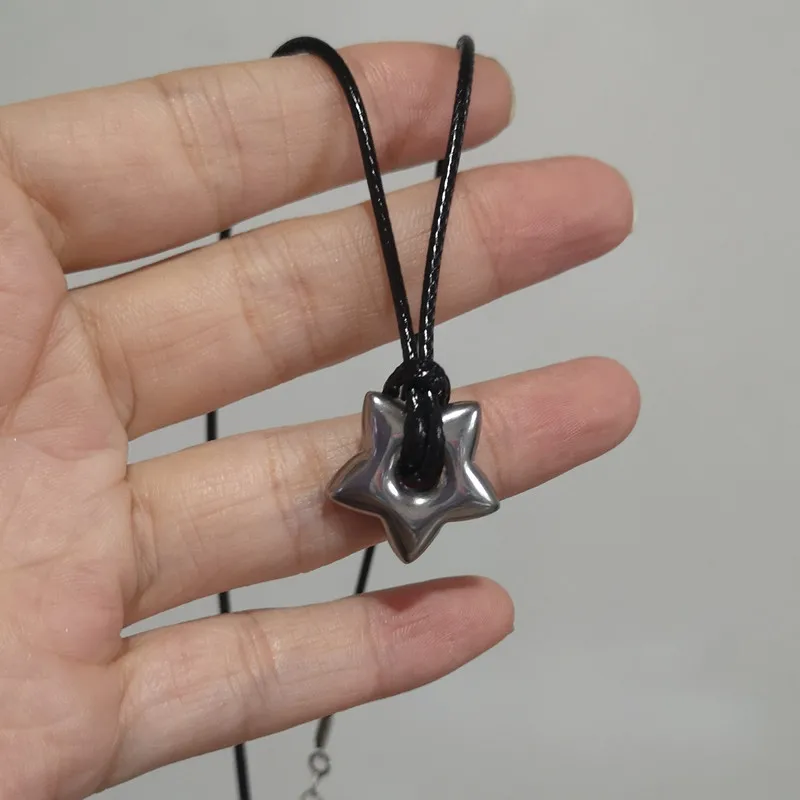 Gotycki naszyjnik z wydrążoną gwiazdą Vintage skórzana lina biżuteria dla kobiet mężczyzn pentagramy Charm Choker prezent