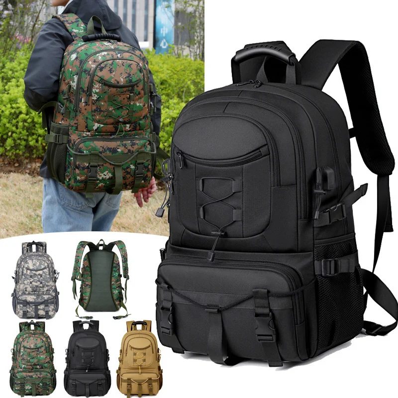 

USB Tactical Large Climbing Backpack Outdoor Hiking Fishing Camping Cycling Bag Portable Sports Travel Laptop Luggage Knapsack