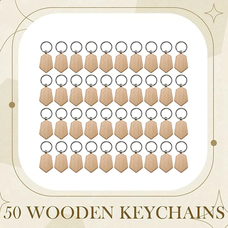 50 Pieces Blank Wooden Key Tag Key Engraving Blanks Unfinished Wood Keychain Key Ring Key Tags For DIY Crafts Style 6