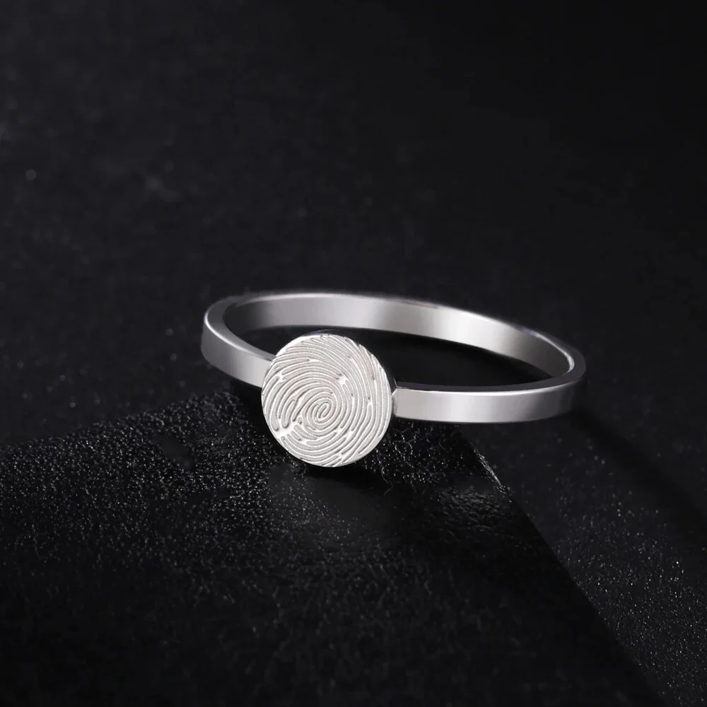 

Engraved Round Fingerprint Ring Personalized Engraved Symbol Ring Customized Christmas Jewelry Wrap Ring Memorial Gift For Women