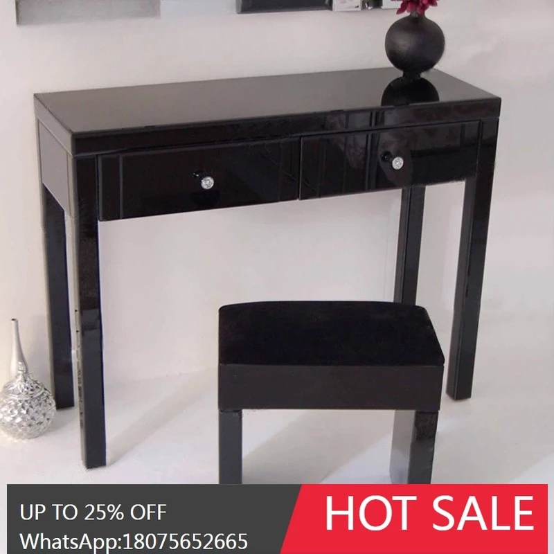

SGF Mirror Furniture Black Glass Mirror Makeup Table European Neoclassical
