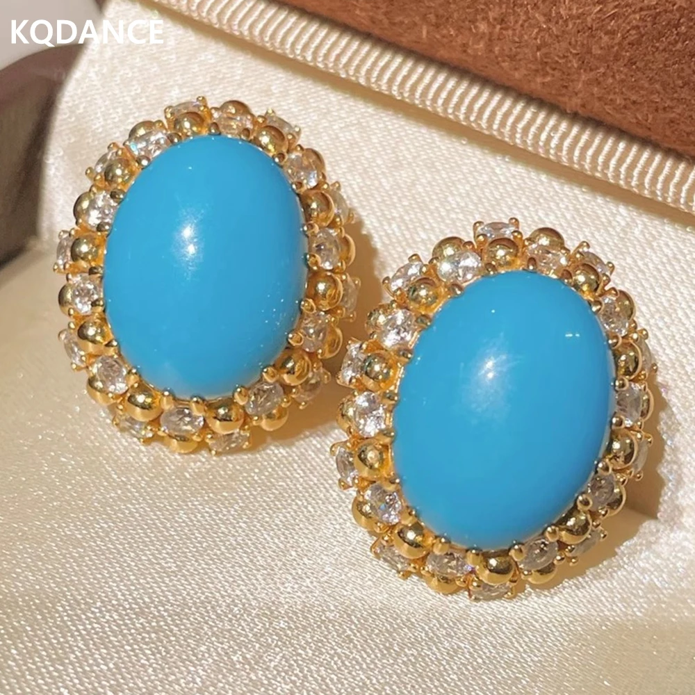

KQDANCE однотонные серьги из серебра 925 пробы с цирконием, синтетические серьги в форме яйца, синие бирюзовые серьги, позолоченные ювелирные изделия для женщин, подарки на годовщину