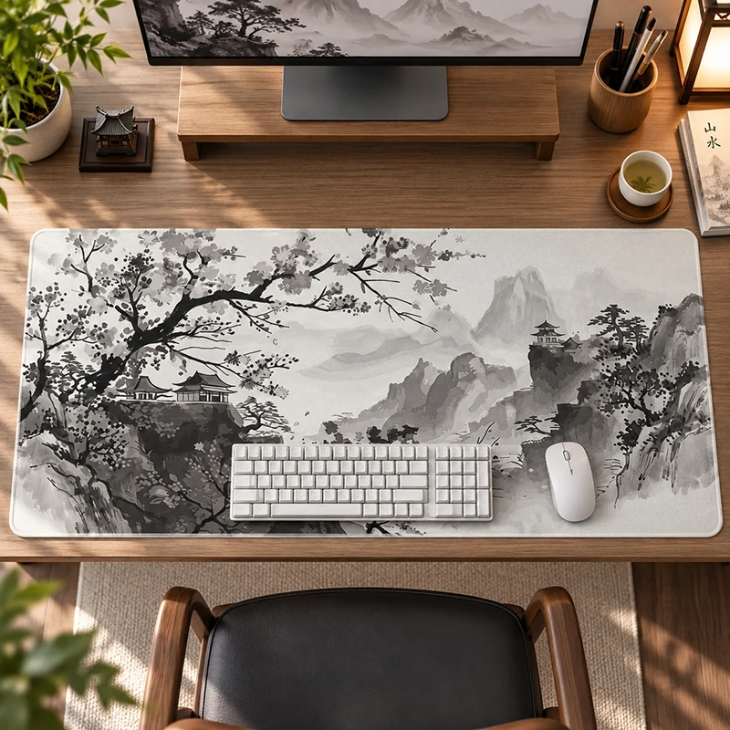 Mouse Pad Black White Sakura Ink Landscape Gaming XL Custom Home New Mousepad XXL Playmat Carpet Gaming laptop Mouse Mats