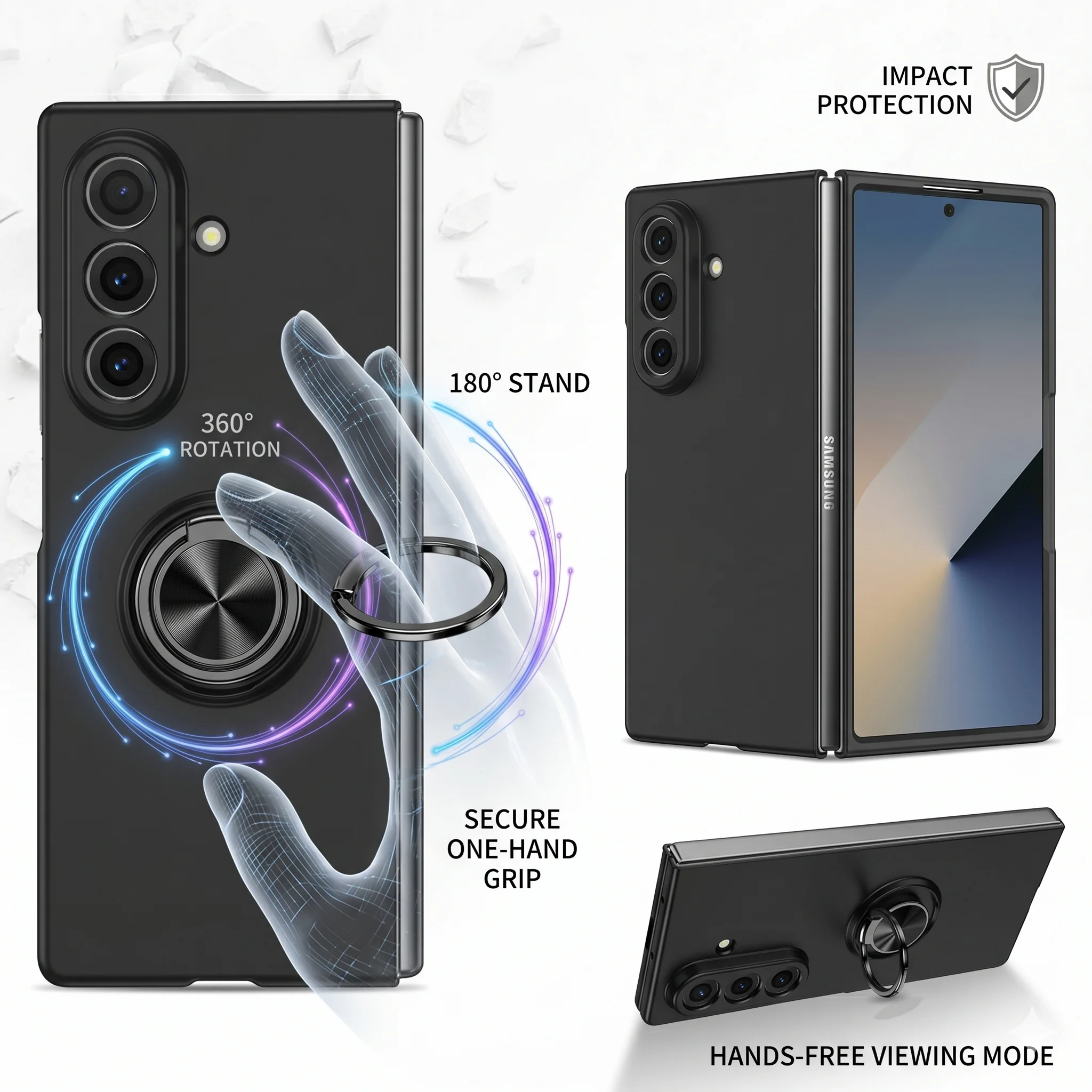 Finger Ring Hard Folding Case for Samsung Galaxy Z Fold7 Fold6 Fold5 Fold 7 6 5 4 3 2 Fold2 Fold3 Fold4 5G Protection Cover