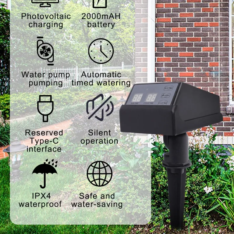 YIDA Ground Stake Solar Drip Irrigation System, Automatic Timer Watering Device for Garden, Balcony, Potted Plants